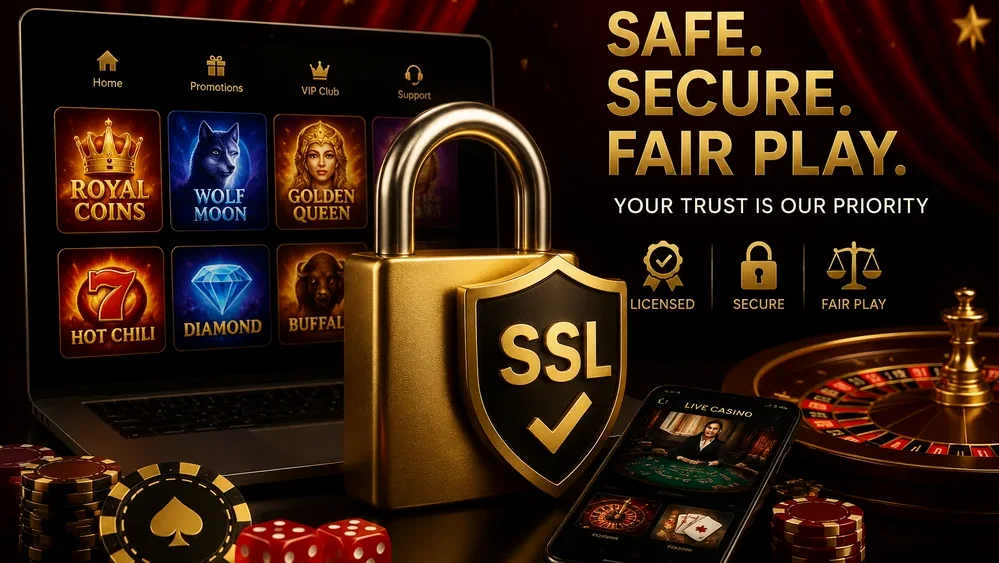 padlock icon with SSL shield over casino interface
