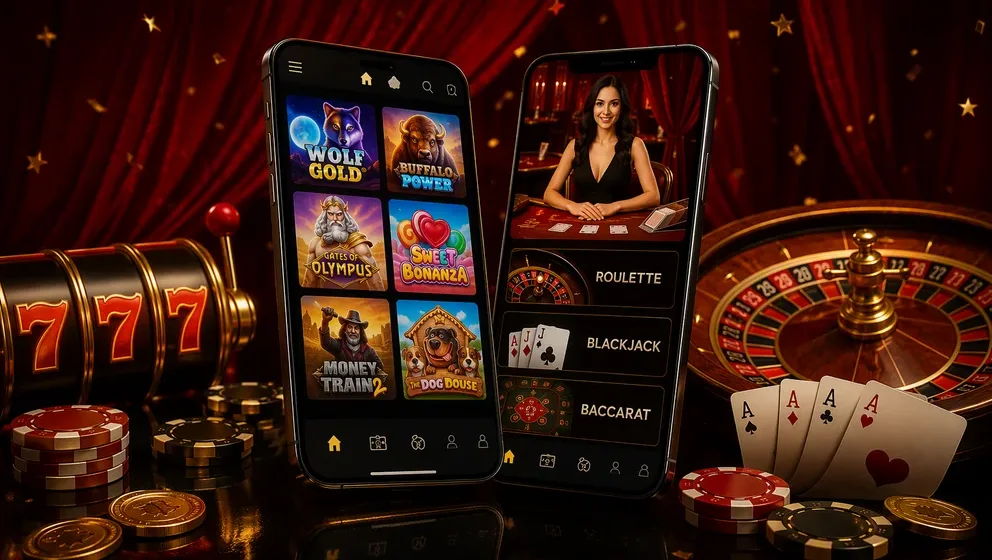 smartphone showing casino interface on iOS and Android